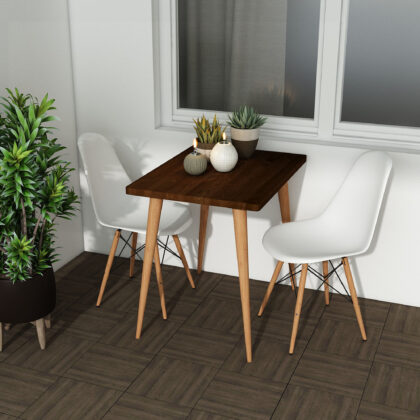 Mutfak Masası Ceviz renk + 2 Adet Sandalye 80x60 Masa Takımı