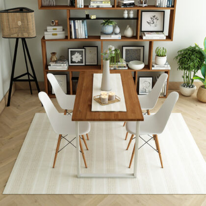 Tik Renk 140x70 Sandalyeli Beyaz Ayak Masa Takımı