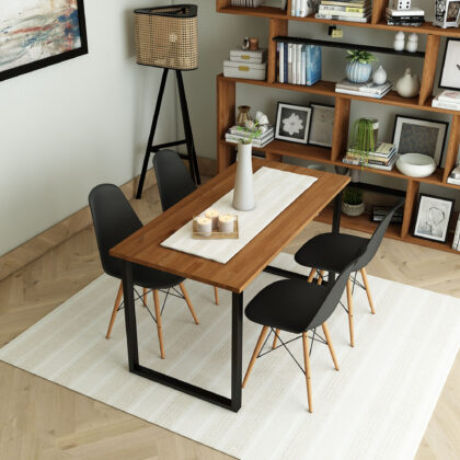 Siyah Ayak Tik renk Sandalyeli Masa Takımı 140x70