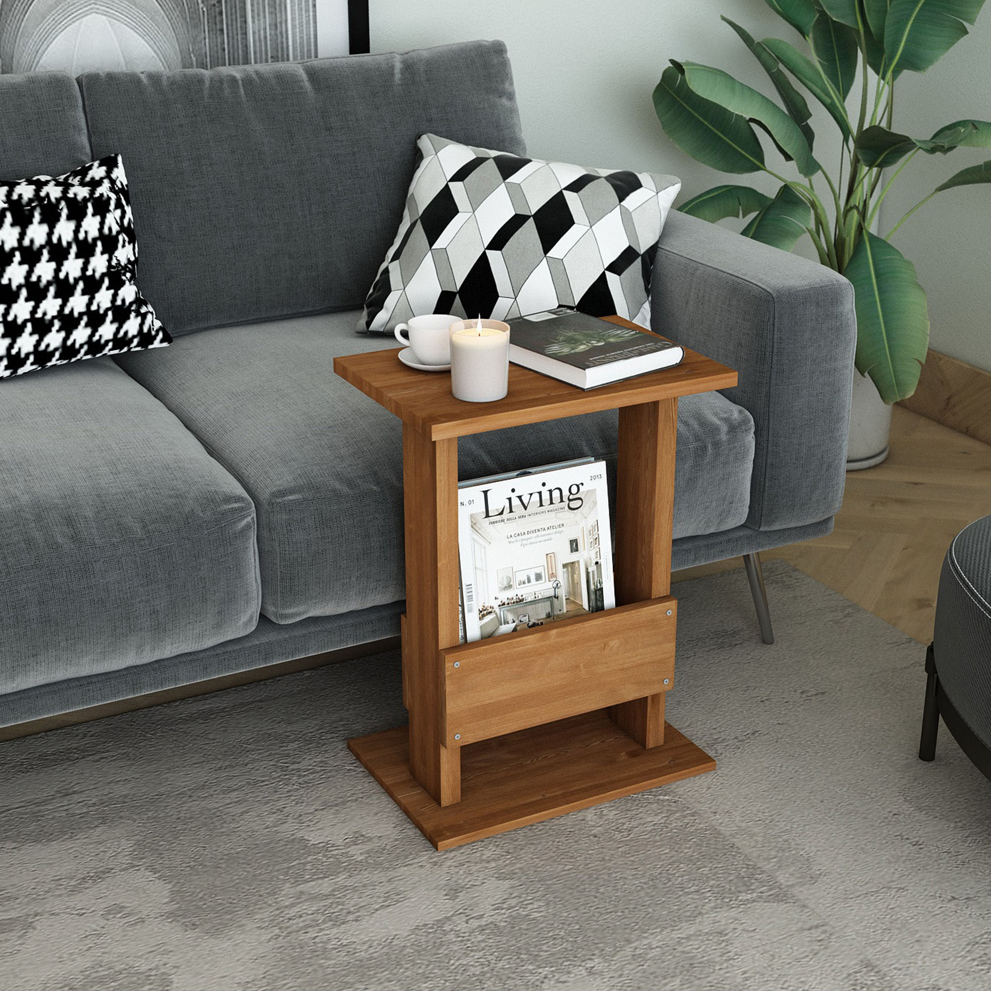 C Yan Sehpa Ahşap Tik Renk - Görsel 4