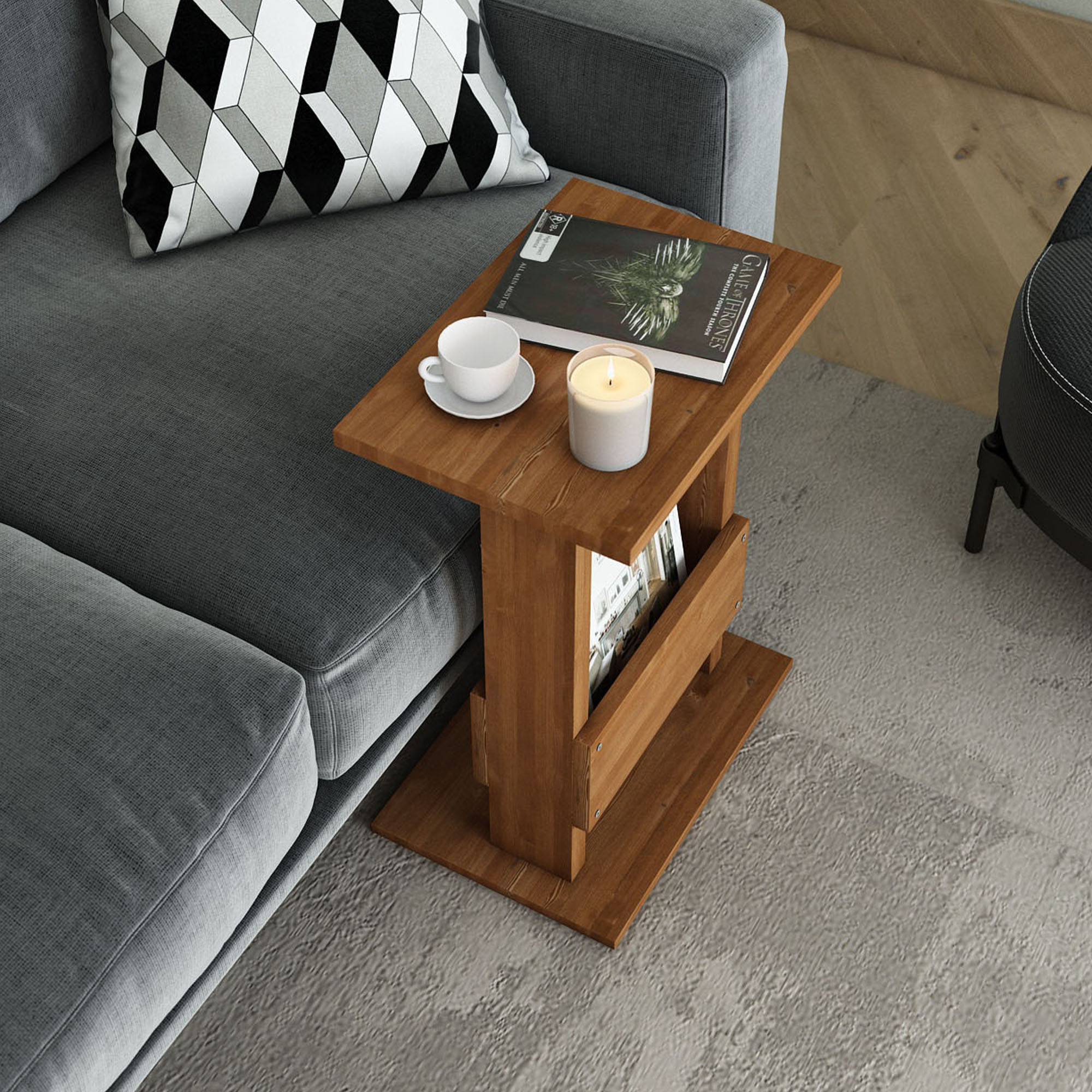 C Yan Sehpa Ahşap Tik Renk - Görsel 2