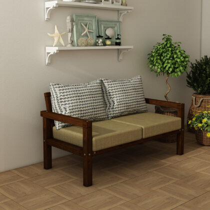 MODERN RAHAT VE ERGONOMİK BAHÇE BALKON VE TERAS İÇİN 2,Lİ CEVİZ RENK AHŞAP KANEPE