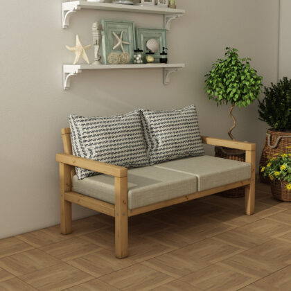 MODERN RAHAT VE ERGONOMİK BAHÇE BALKON VE TERAS İÇİN 2,Lİ NATURAL AHŞAP KANEPE