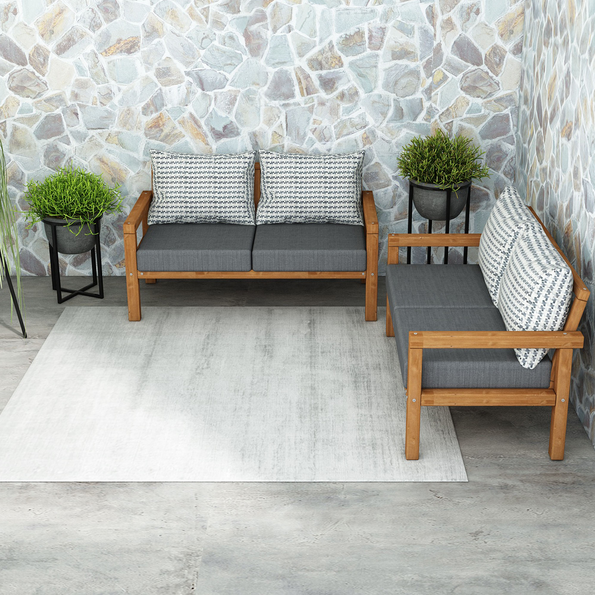 MODERN RAHAT VE ERGONOMİK BAHÇE BALKON VE TERAS İÇİN 2+2,Lİ TEAK RENK AHŞAP KANEPE - Görsel 4