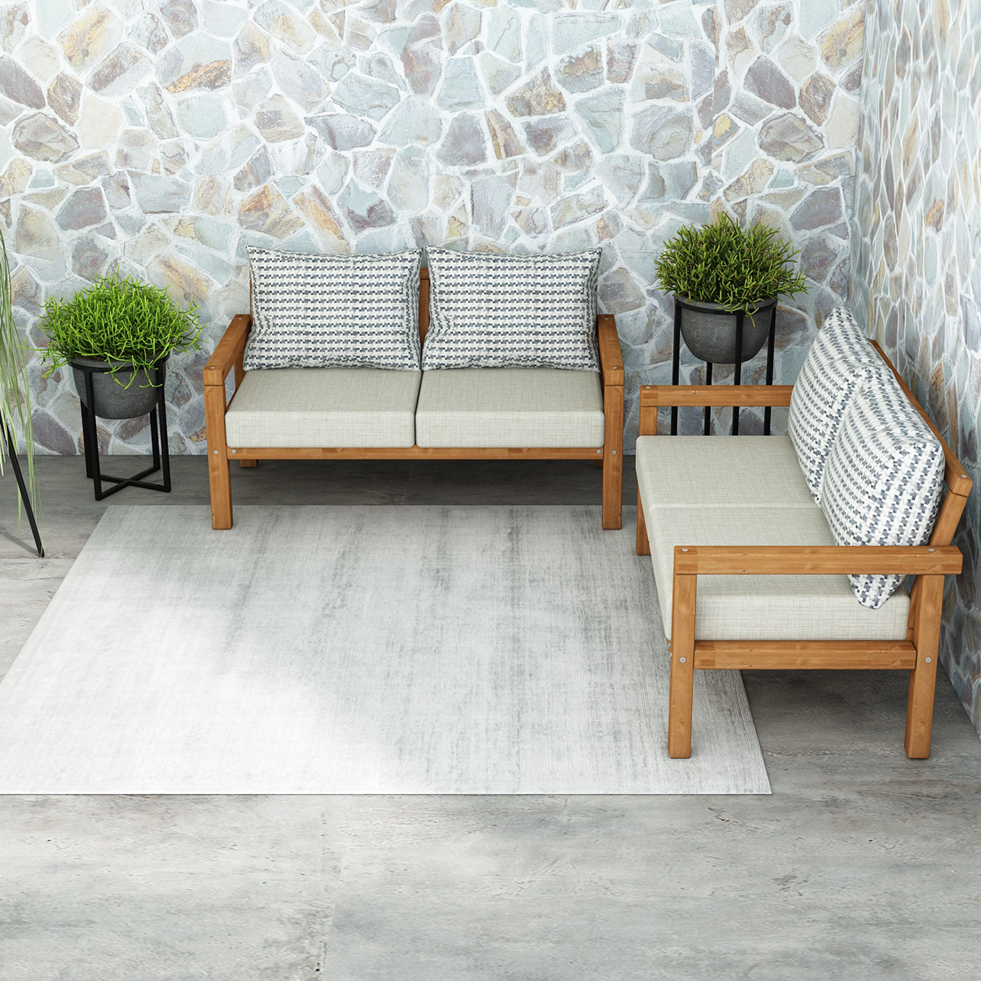 MODERN RAHAT VE ERGONOMİK BAHÇE BALKON VE TERAS İÇİN 2+2,Lİ TEAK RENK AHŞAP KANEPE - Görsel 4