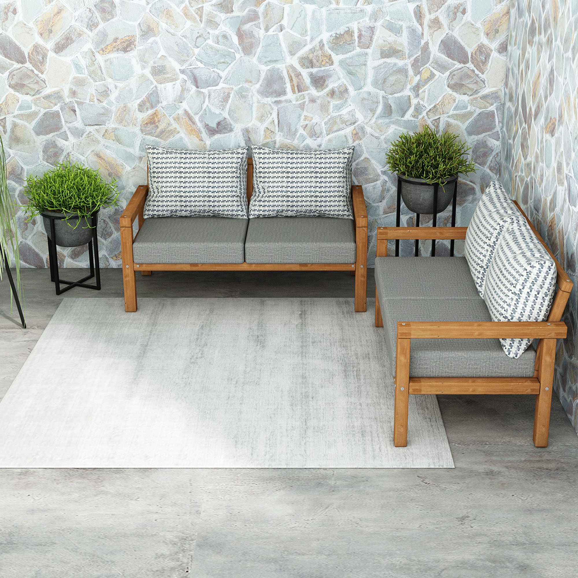 MODERN RAHAT VE ERGONOMİK BAHÇE BALKON VE TERAS İÇİN 2+2,Lİ TEAK RENK AHŞAP KANEPE - Görsel 4