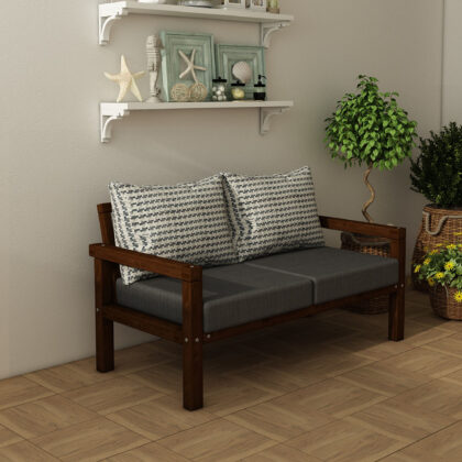 MODERN RAHAT VE ERGONOMİK BAHÇE BALKON VE TERAS İÇİN 2,Lİ CEVİZ RENK AHŞAP KANEPE