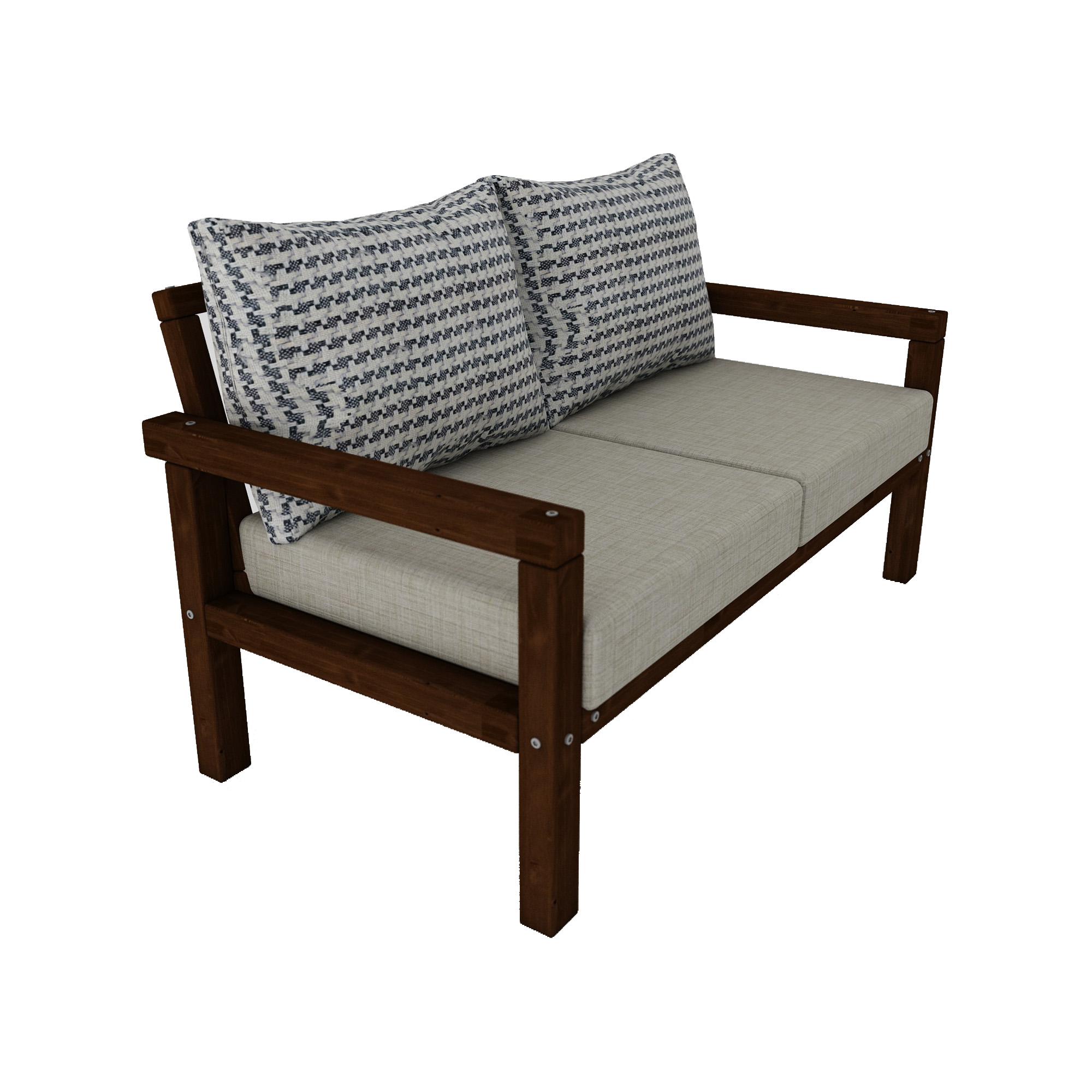 MODERN RAHAT VE ERGONOMİK BAHÇE BALKON VE TERAS İÇİN 2,Lİ CEVİZ RENK AHŞAP KANEPE - Görsel 6