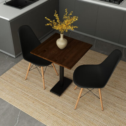 Masif Ağaç Ceviz Renk Mutfak Ve Balkon İçin Döküm Ayaklı 60x60  2 Sandalyeli Masa Takımı