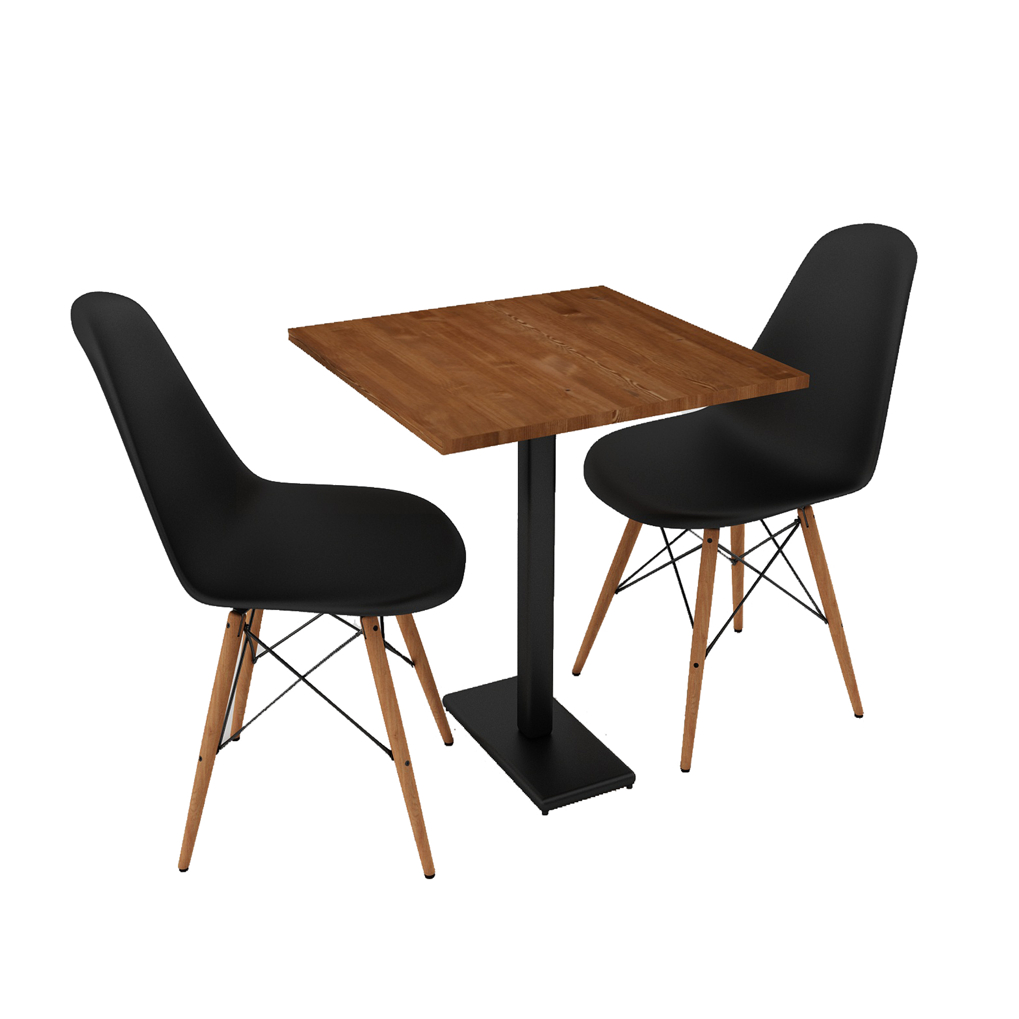 Masif Ağaç Teak Renk Mutfak Ve Balkon İçin Döküm Ayaklı 60×60 2 Sandalyeli Masa Takımı - Görsel 4