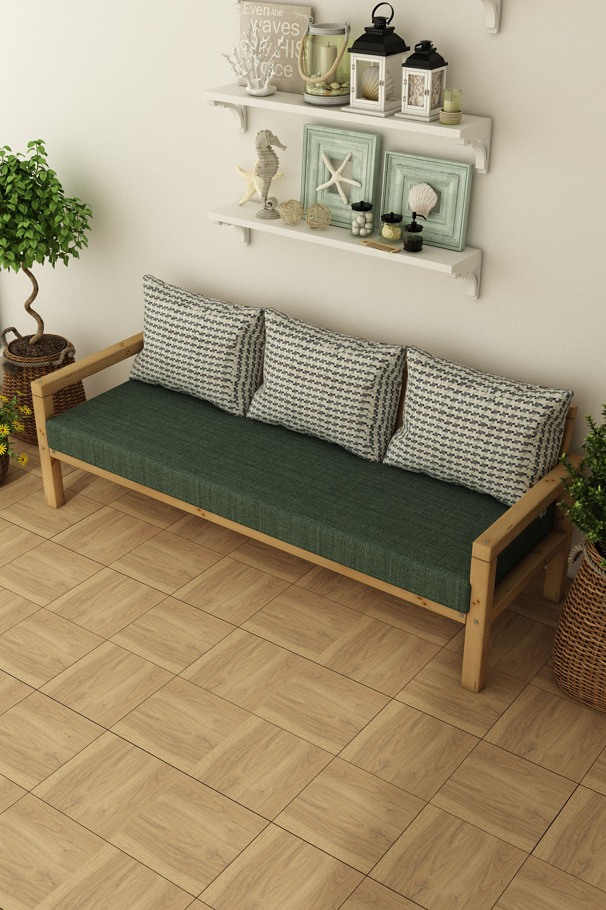 MODERN RAHAT VE ERGONOMİK BAHÇE BALKON VE TERAS İÇİN 3,LÜ NATURAL RENK AHŞAP KANEPE - Görsel 2