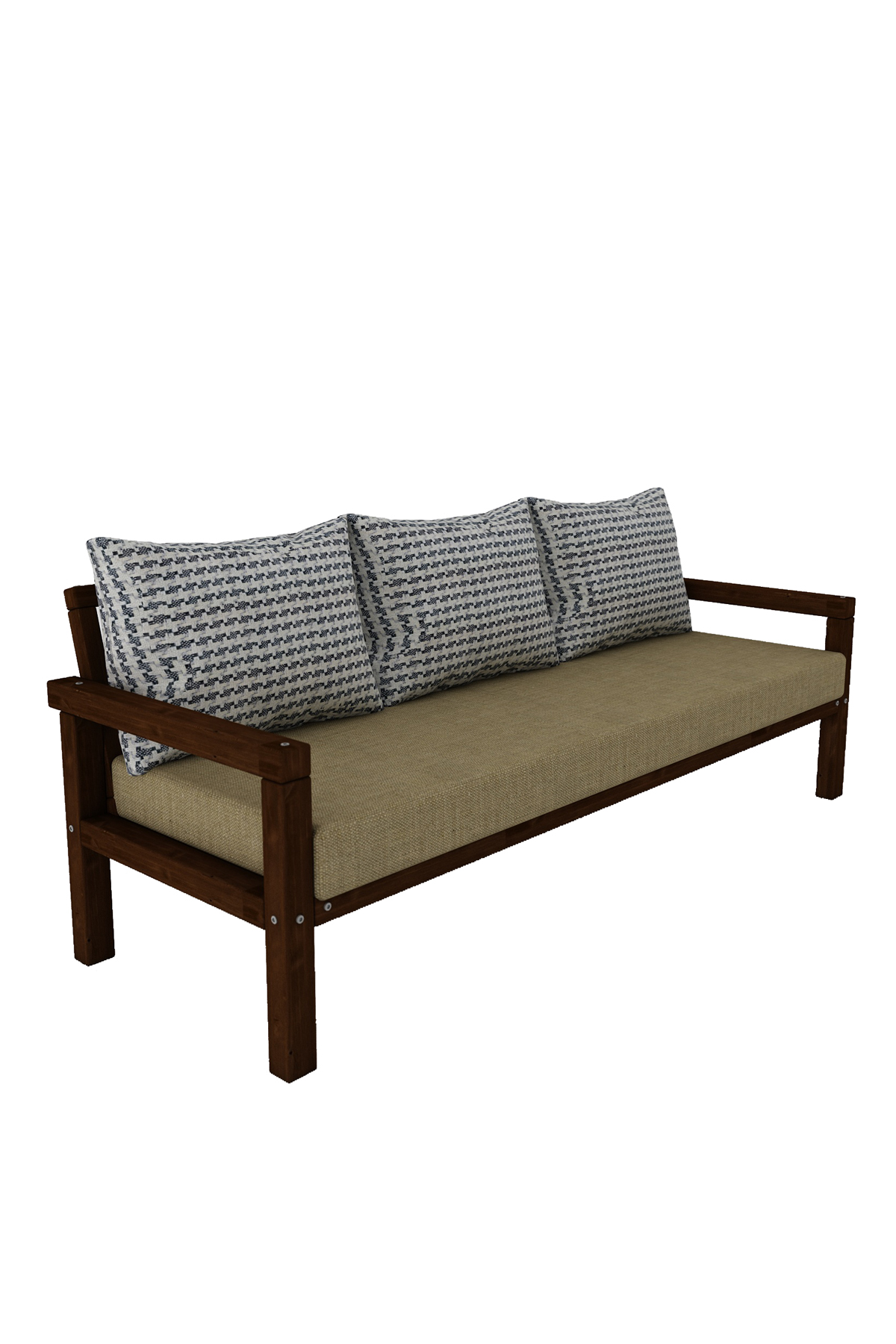 MODERN RAHAT VE ERGONOMİK BAHÇE BALKON VE TERAS İÇİN 3,LÜ CEVİZ RENK AHŞAP KANEPE - Görsel 4