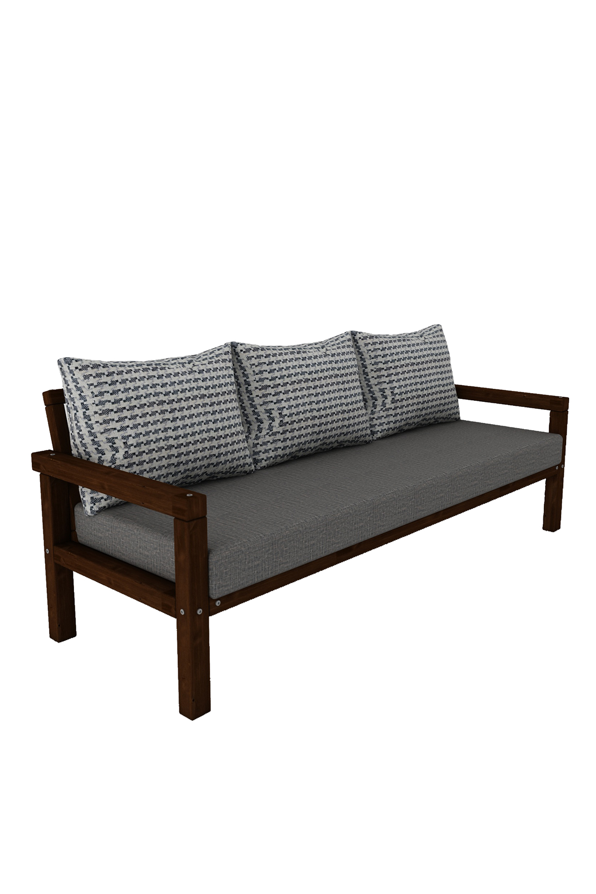 MODERN RAHAT VE ERGONOMİK BAHÇE BALKON VE TERAS İÇİN 3,LÜ CEVİZ RENK AHŞAP KANEPE - Görsel 4