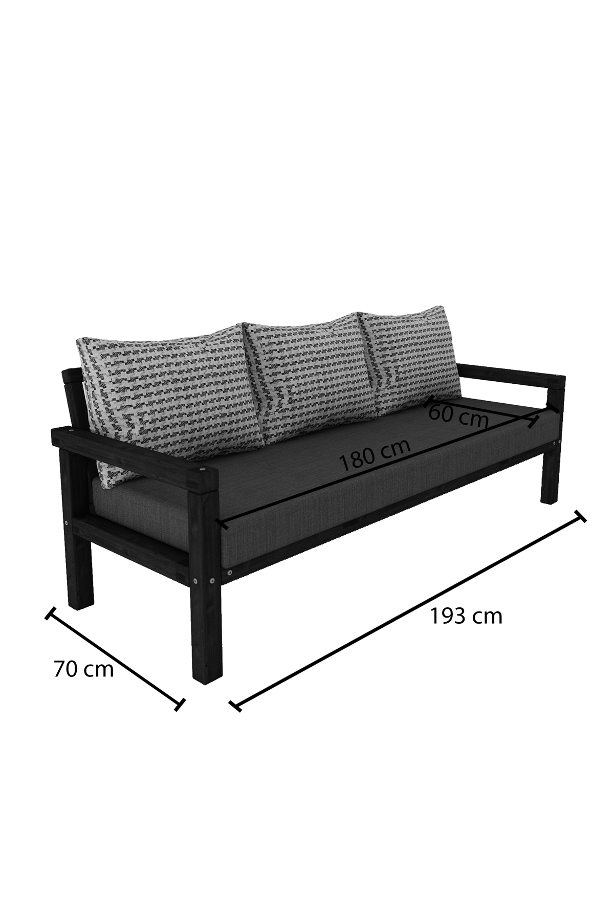 MODERN RAHAT VE ERGONOMİK BAHÇE BALKON VE TERAS İÇİN 3,LÜ CEVİZ RENK AHŞAP KANEPE - Görsel 5