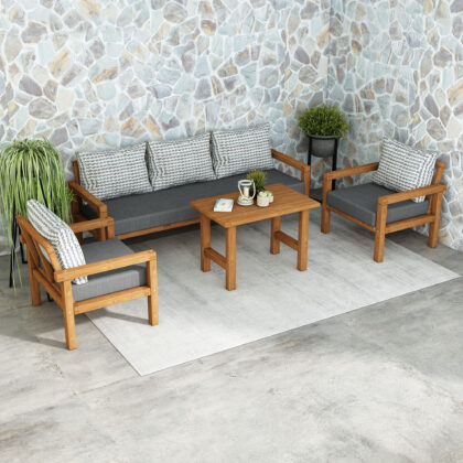 Ahşap Bahçe Balkon Takımı 3+1+1+Sehpa Teak Antrasit Renk