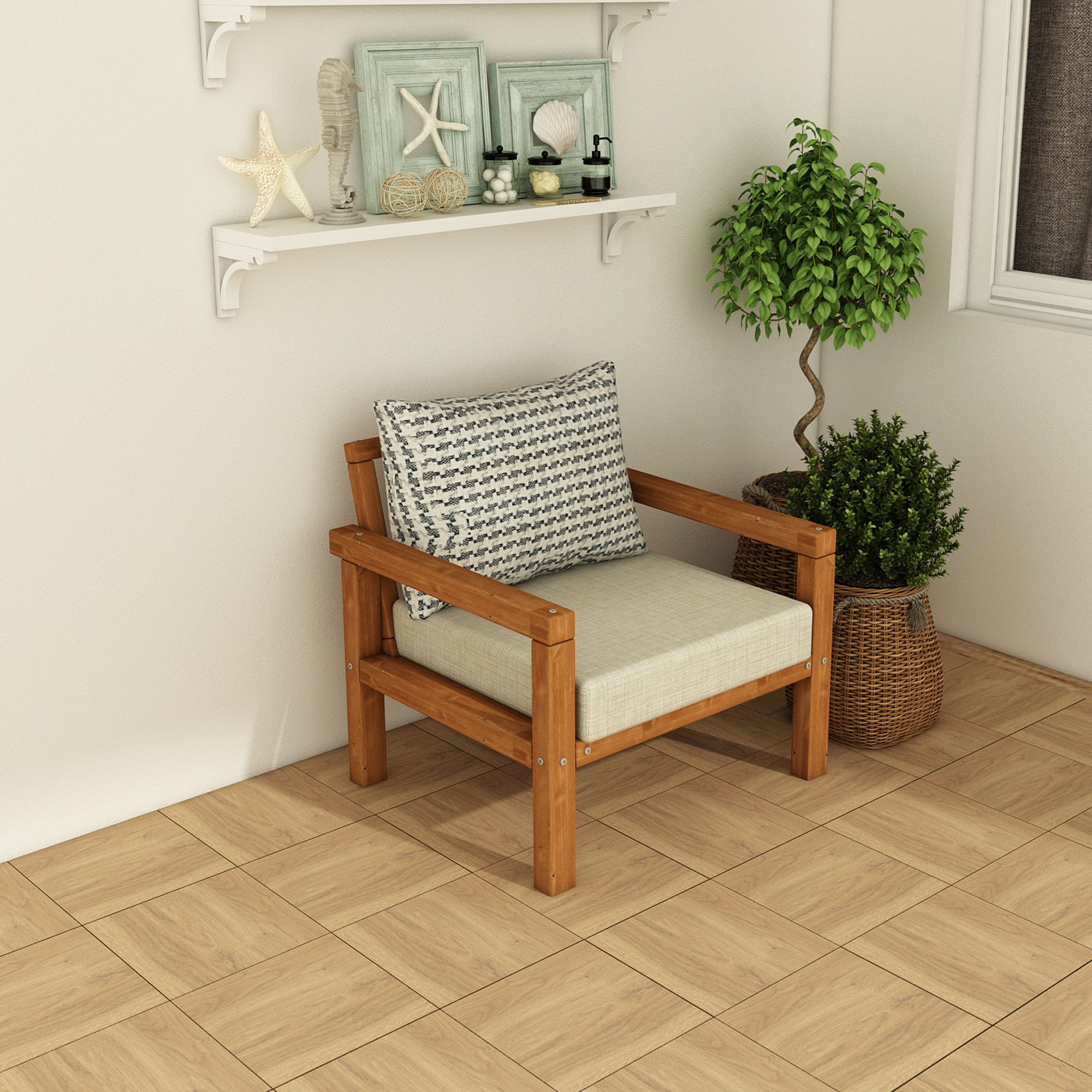 Ahşap Bahçe Balkon Takımı Tekli Teak Bej Renk - Görsel 2