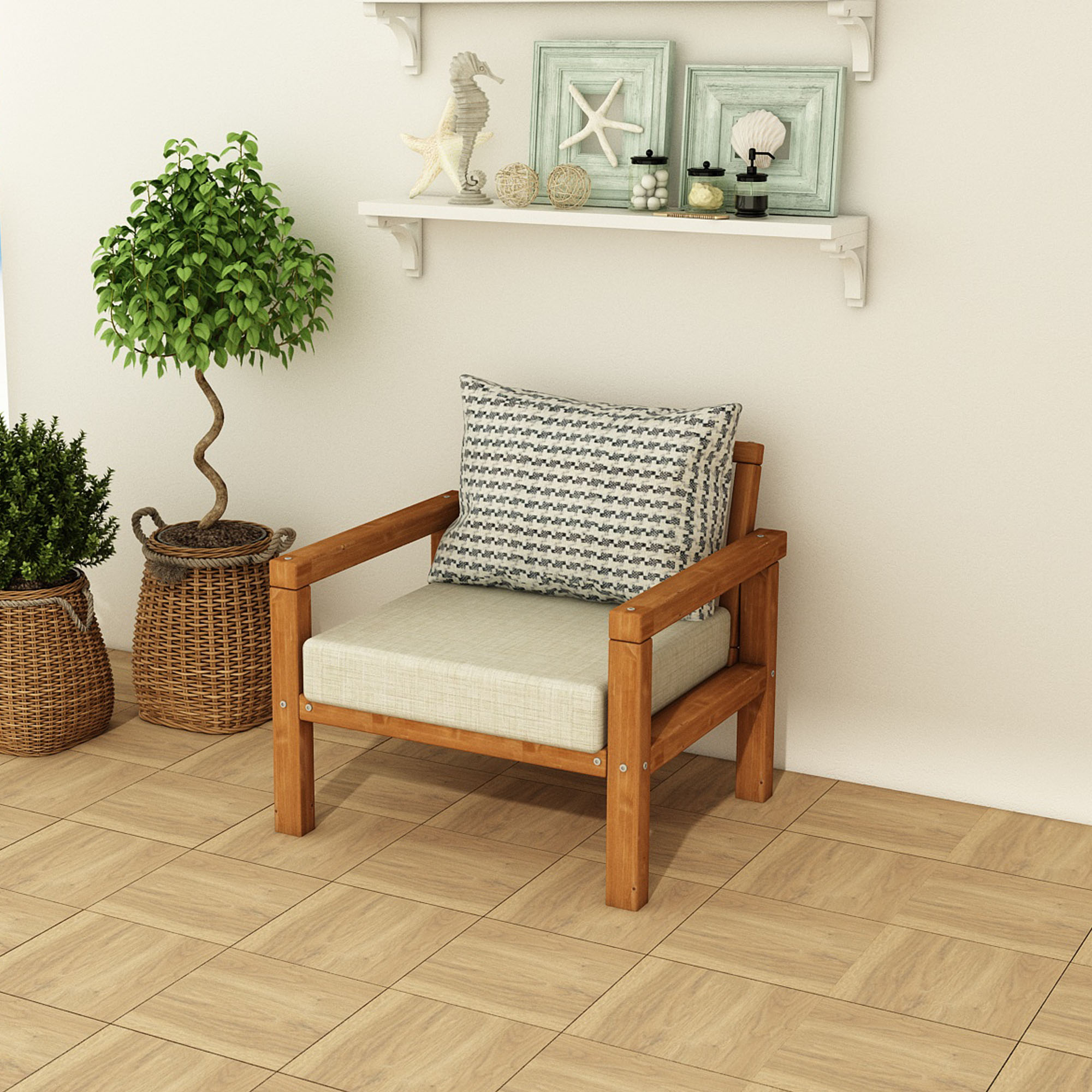 Ahşap Bahçe Balkon Takımı Tekli Teak Bej Renk - Görsel 3