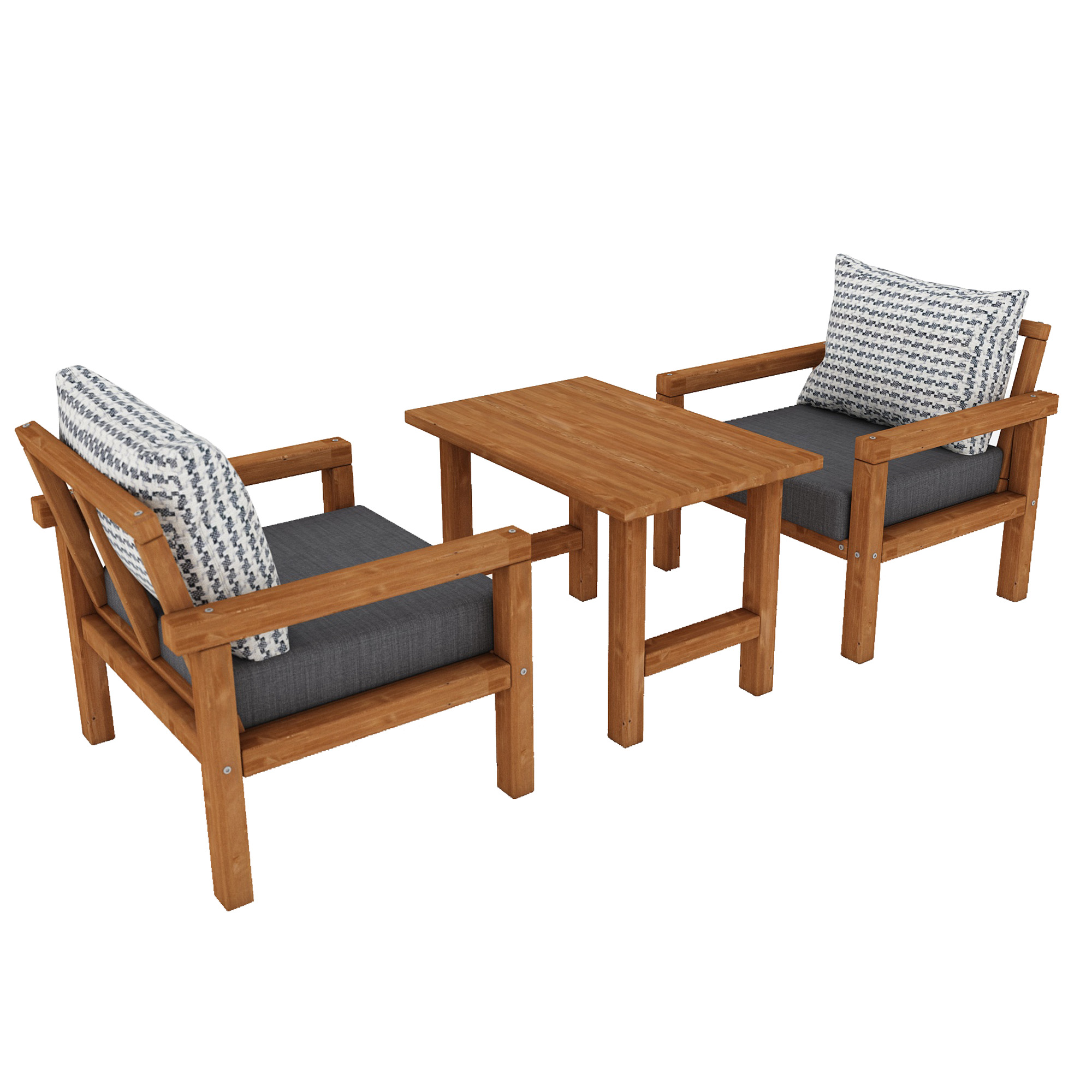 Ahşap Bahçe Balkon Takımı 1+1+Sehpa Teak Antrasit Renk - Görsel 4