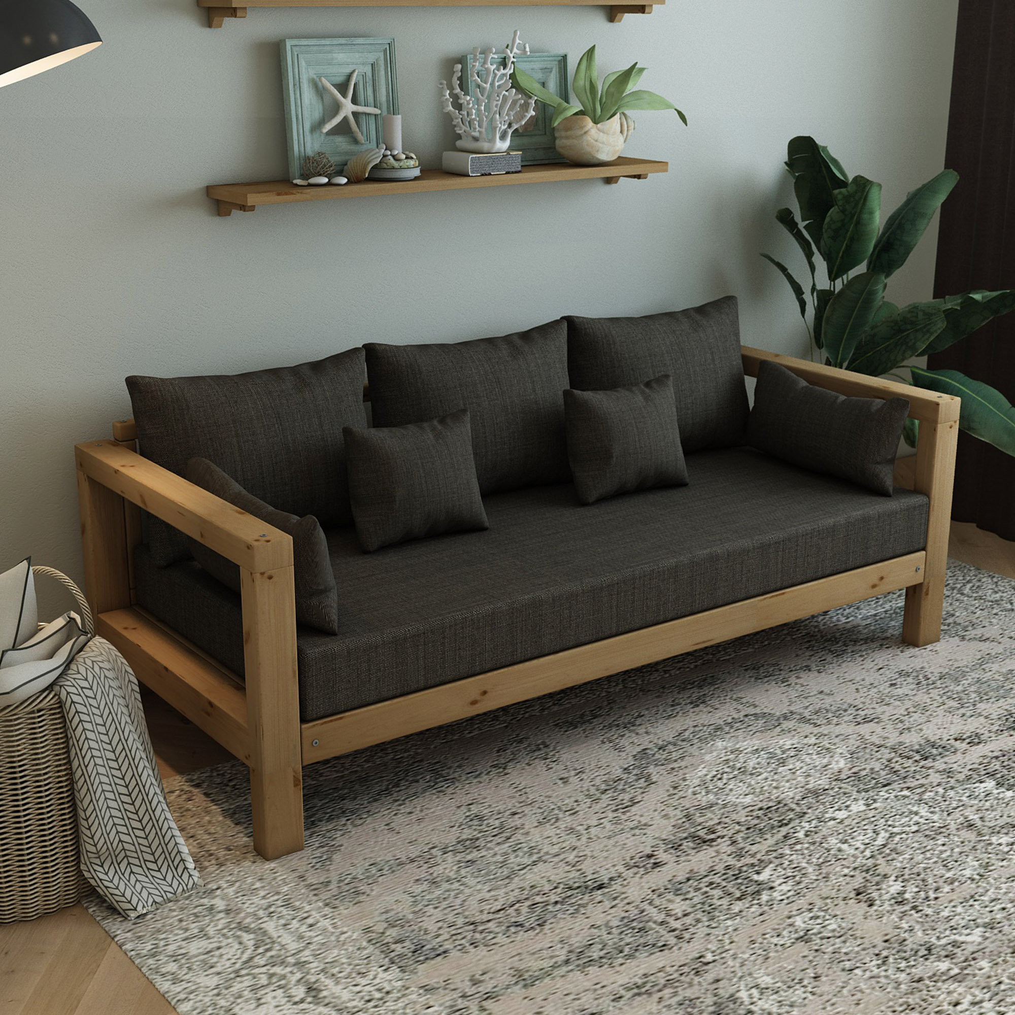 Sheffield Otantik Doğal Ahşap Kanepe Kahve Renk