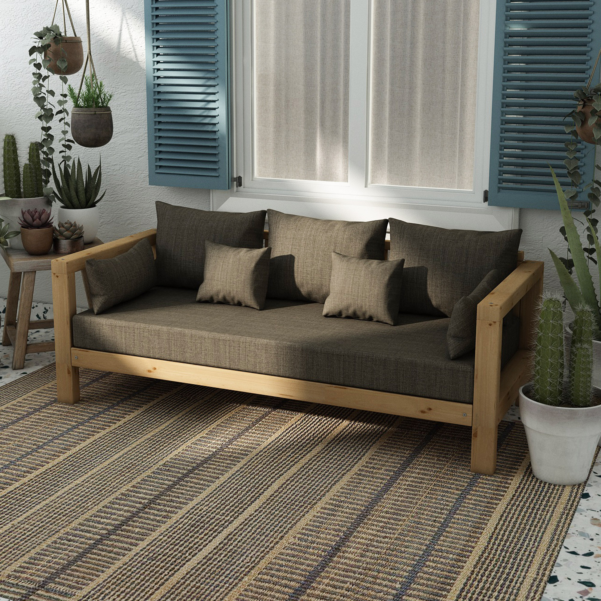 Sheffield Otantik Doğal Ahşap Kanepe Kahve Renk - Görsel 3