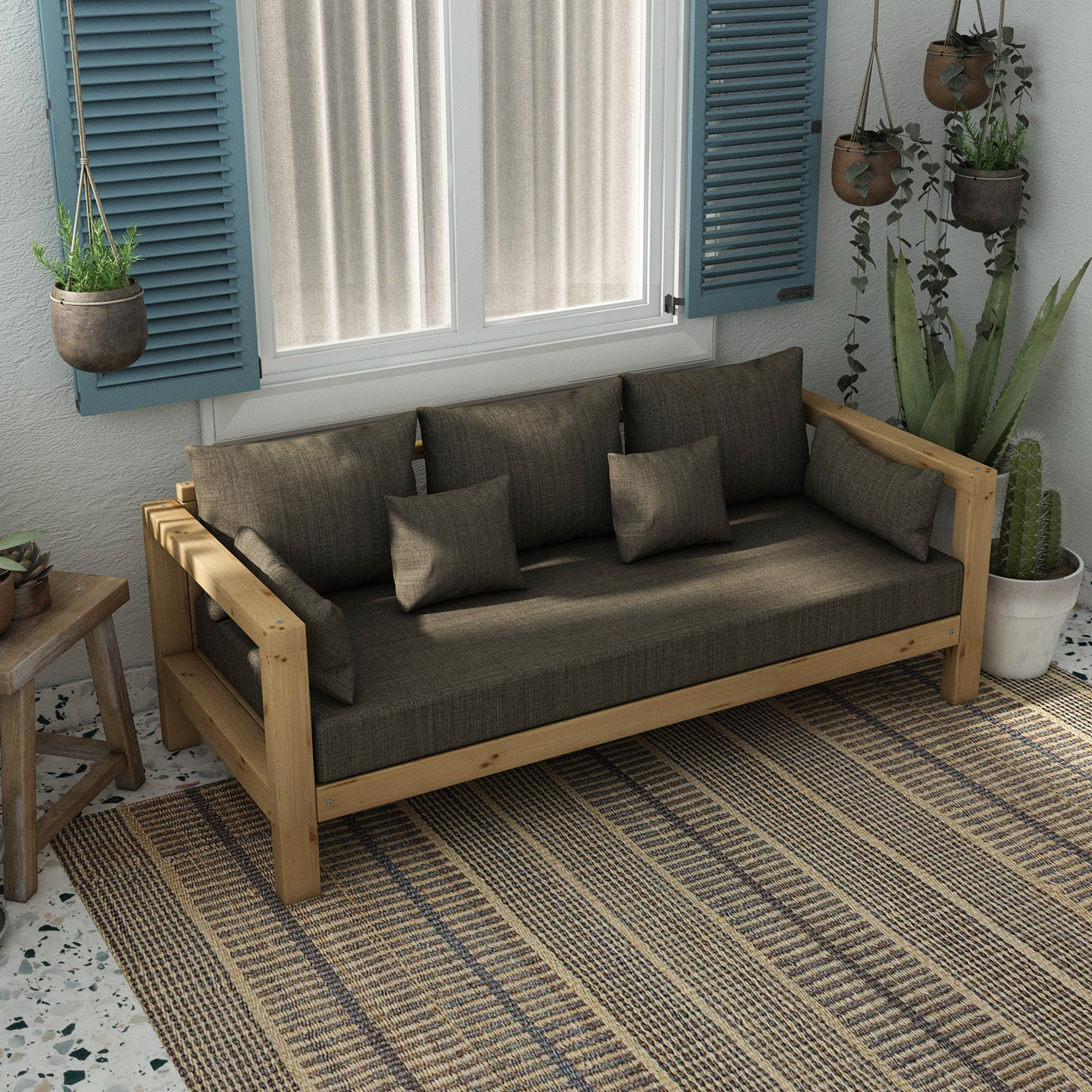 Sheffield Otantik Doğal Ahşap Kanepe Kahve Renk - Görsel 4