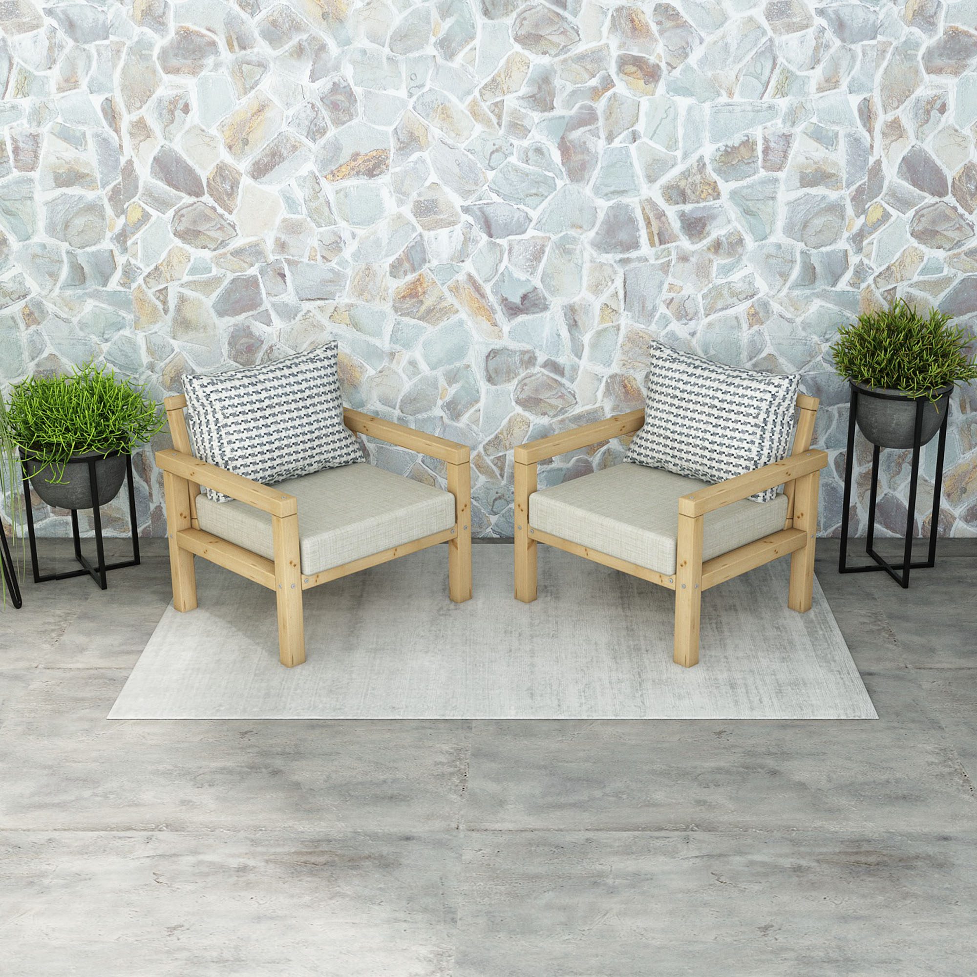 Ahşap Bahçe Balkon Takımı 1+1 Natural Bej Renk