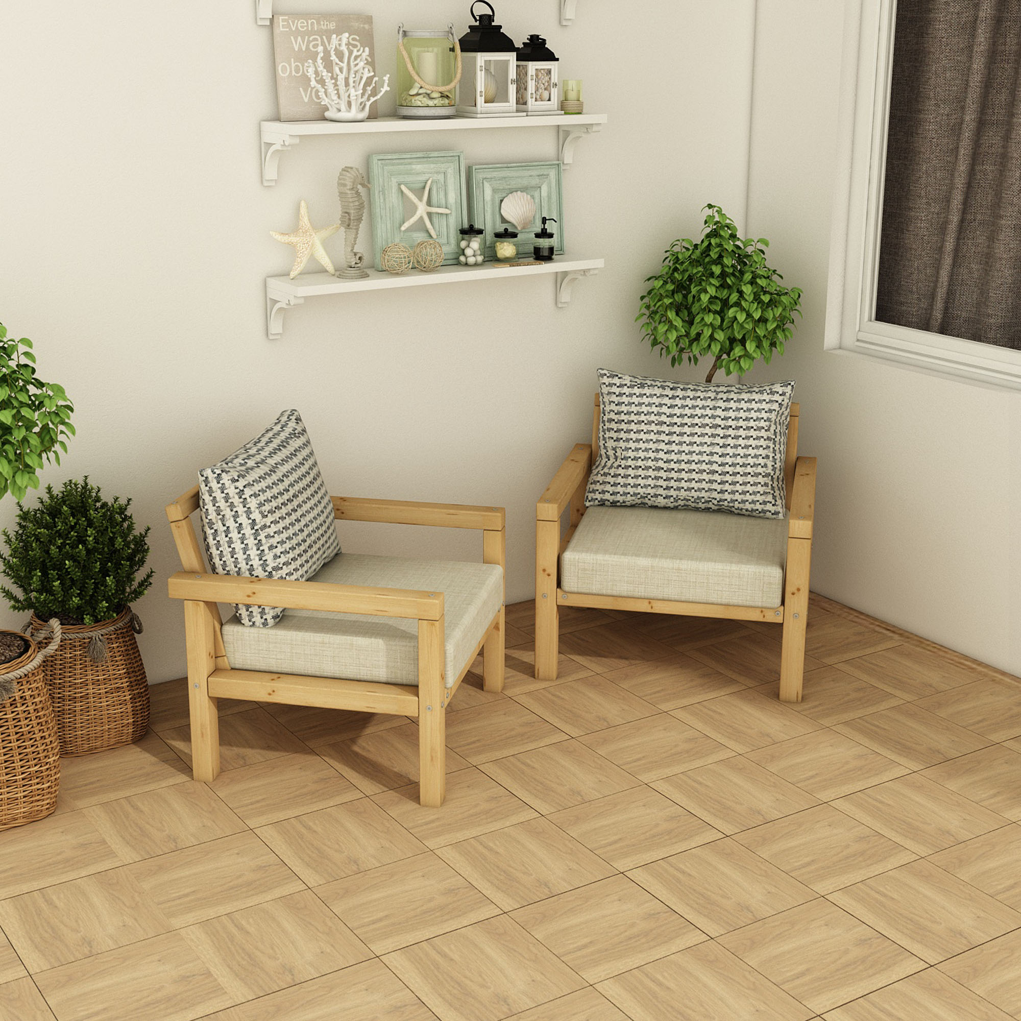 Ahşap Bahçe Balkon Takımı 1+1 Natural Bej Renk - Görsel 2