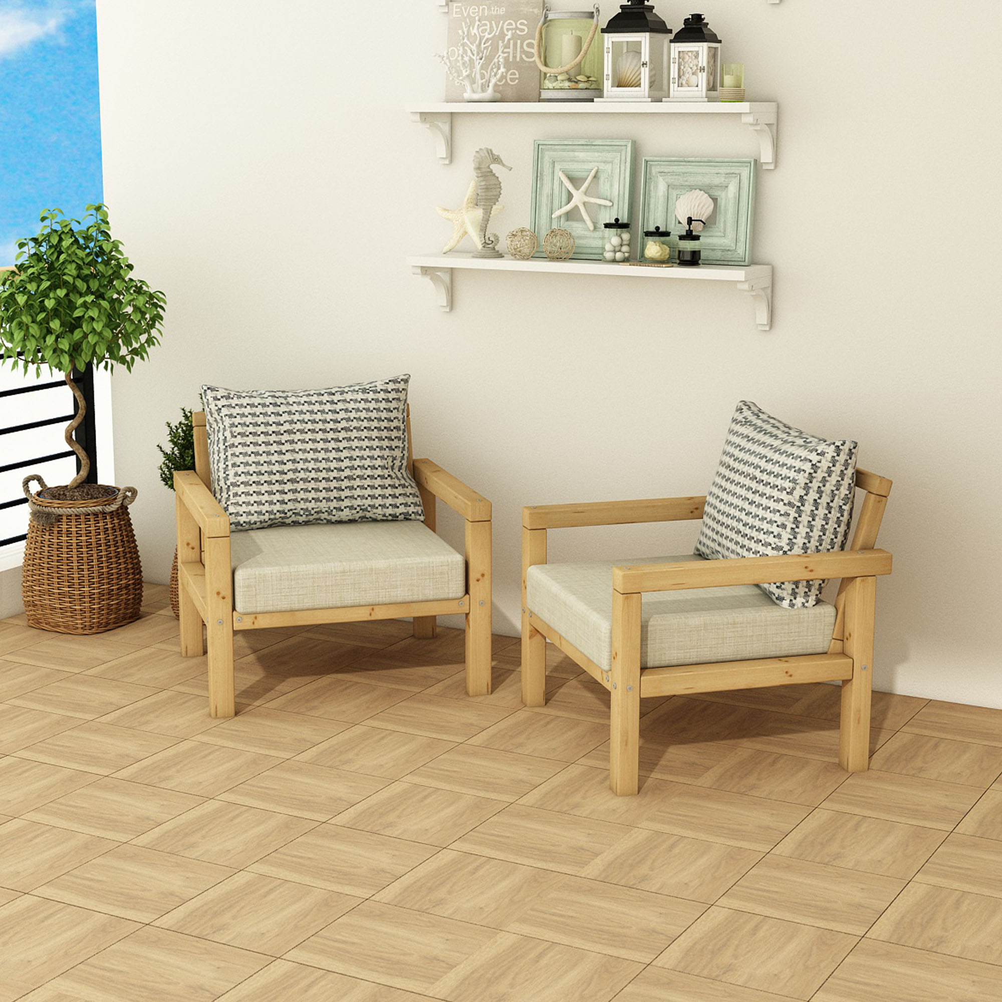 Ahşap Bahçe Balkon Takımı 1+1 Natural Bej Renk - Görsel 3