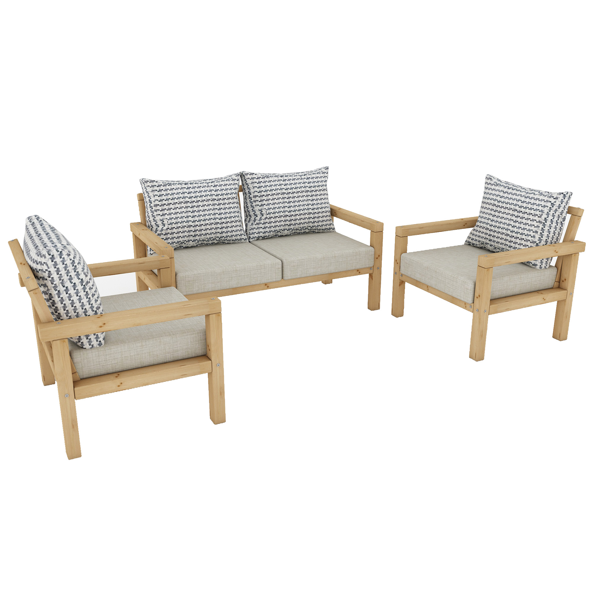 Ahşap Bahçe Balkon Takımı 2+1+1 Natural Bej Renk - Görsel 4