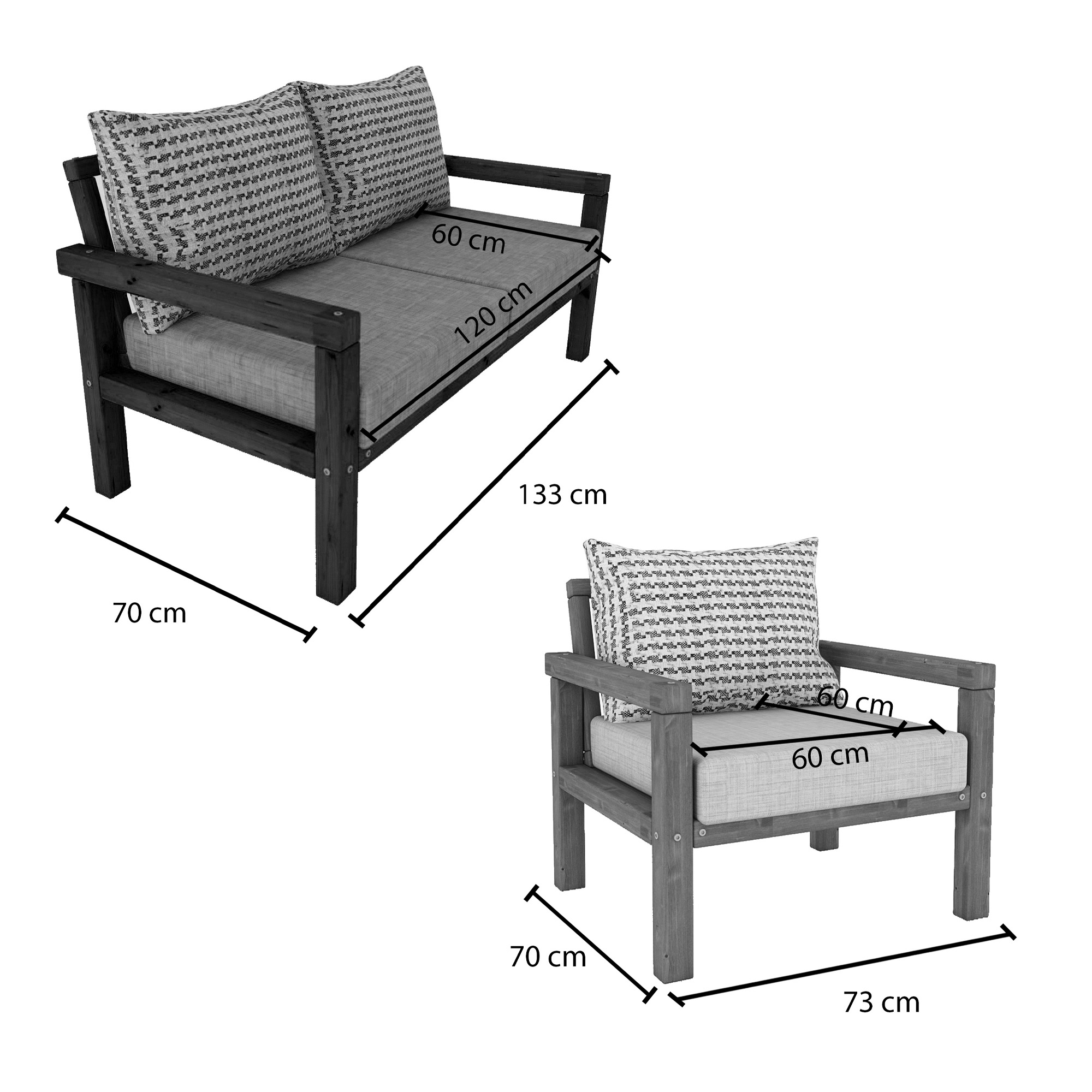 Ahşap Bahçe Balkon Takımı 2+1+1 Natural Bej Renk - Görsel 5