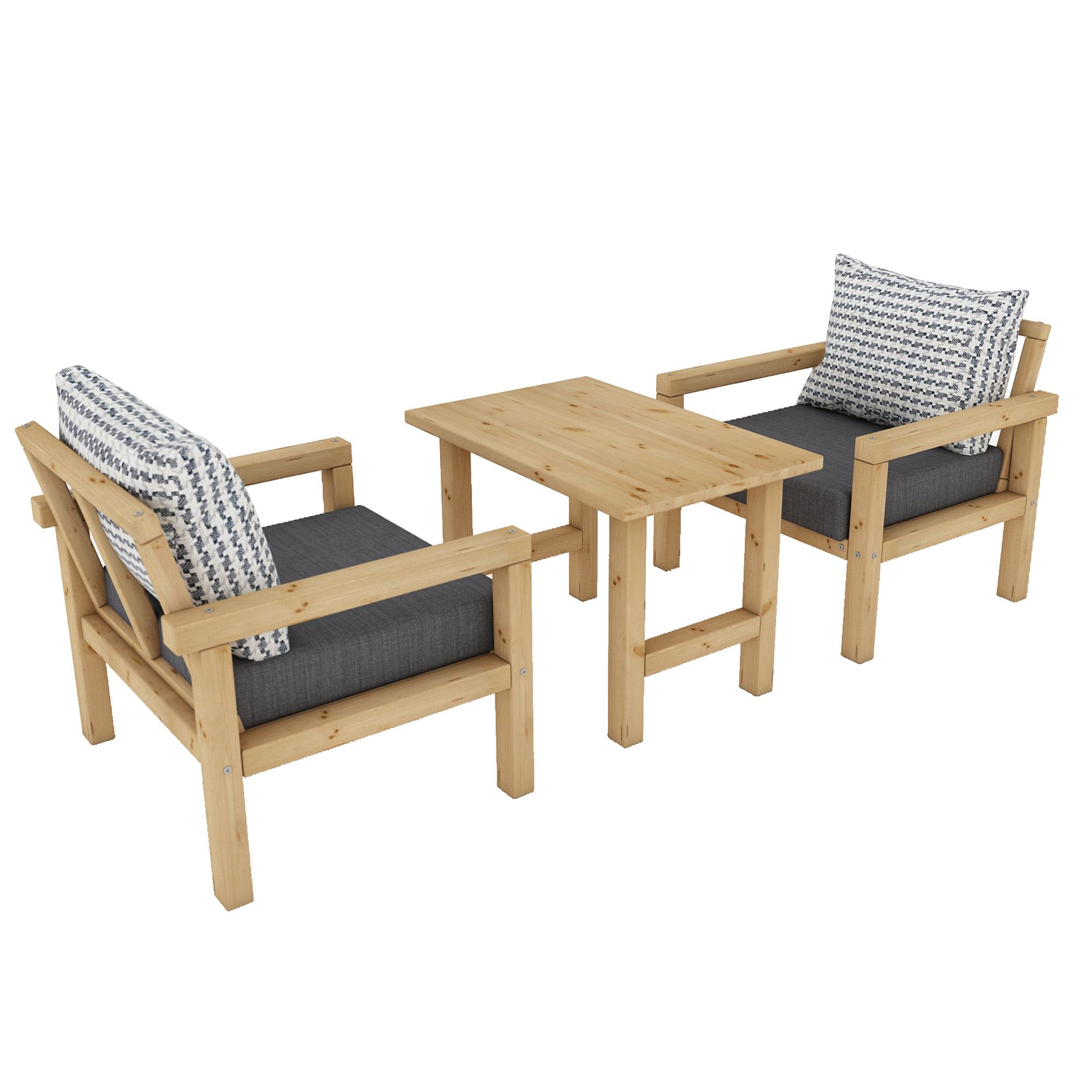 Ahşap Bahçe Balkon Takımı 1+1+Sehpa Natural Antrasit Renk - Görsel 4