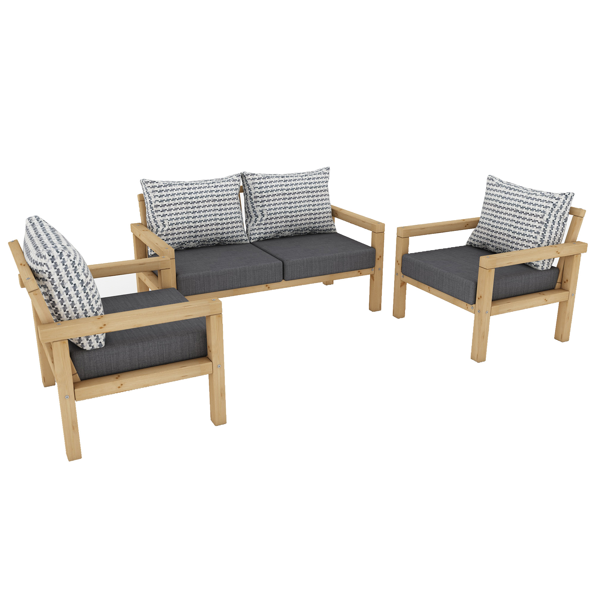 Ahşap Bahçe Balkon Takımı 2+1+1 Natural Antrasit Renk - Görsel 4