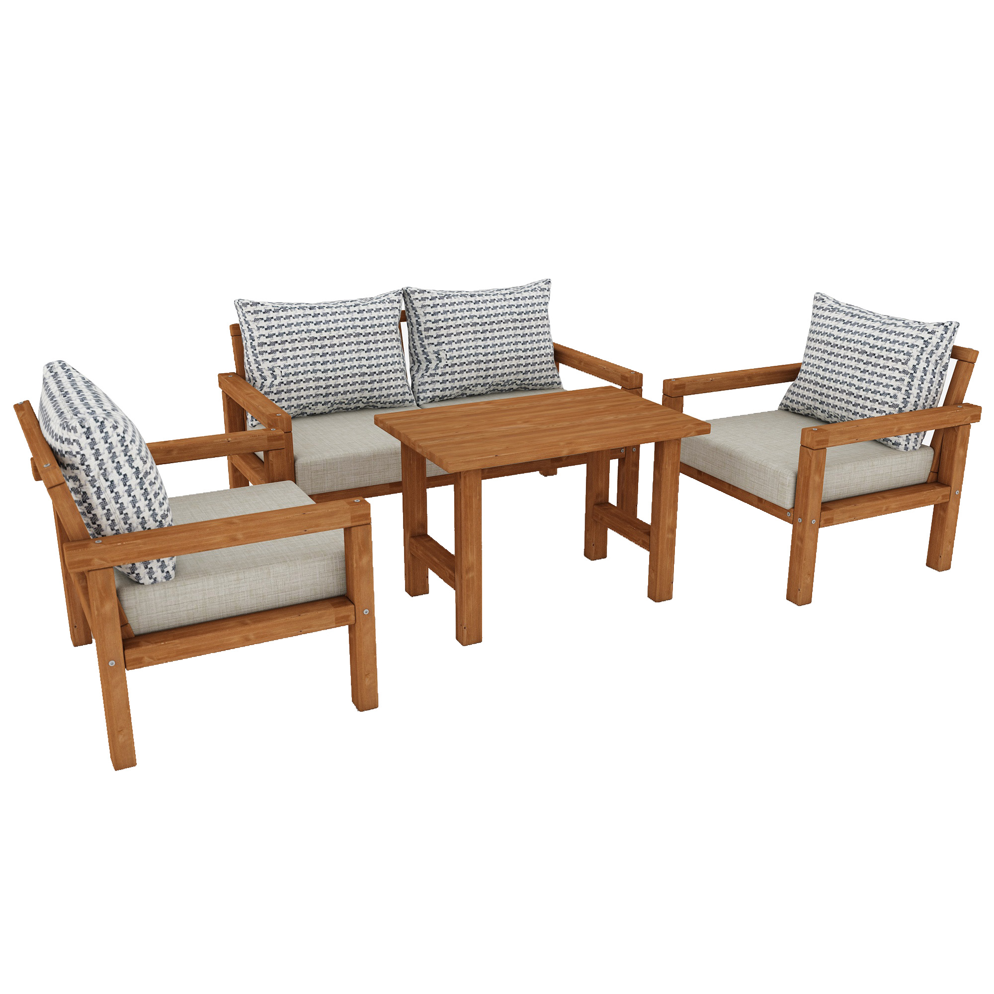 Ahşap Bahçe Balkon Takımı 2+1+1+Sehpa Teak Bej Renk - Görsel 4