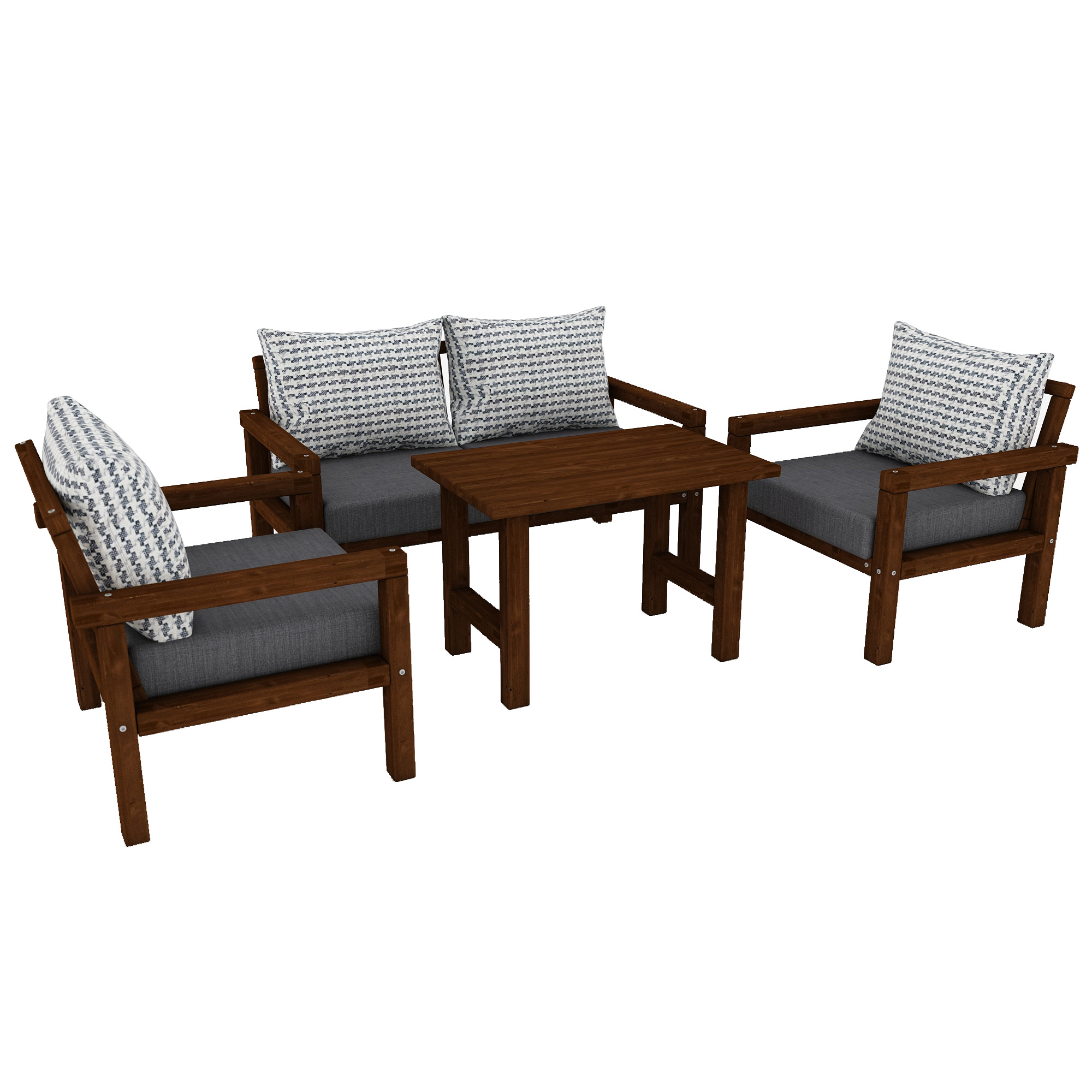 Ahşap Bahçe Balkon Takımı 2+1+1+Sehpa Ceviz Antrasit Renk - Görsel 4