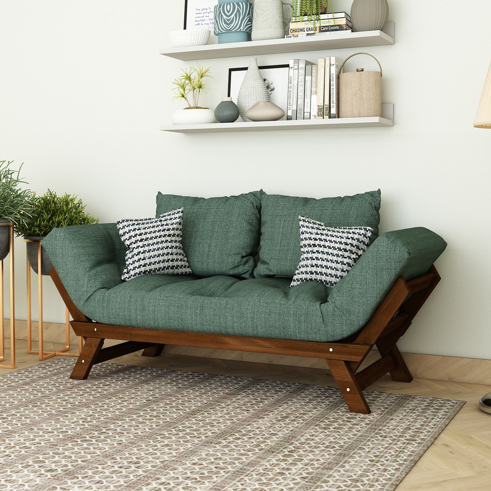 2li Ceviz Yeşil Kanepe