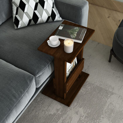 Ceviz Renk Masif Ağaç Gövdeli Çok Amaçlı Koltuğa Geçmeli C Yan Sehpa