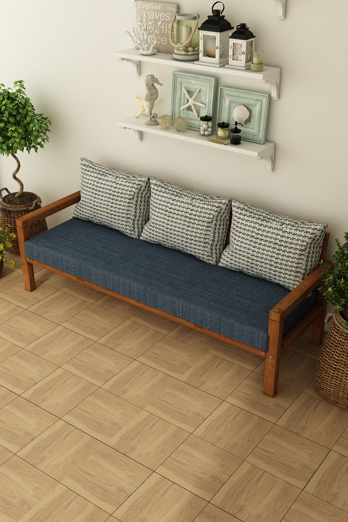 MODERN RAHAT VE ERGONOMİK BAHÇE BALKON VE TERAS İÇİN 3,LÜ TEAK RENK AHŞAP KANEPE - Görsel 2