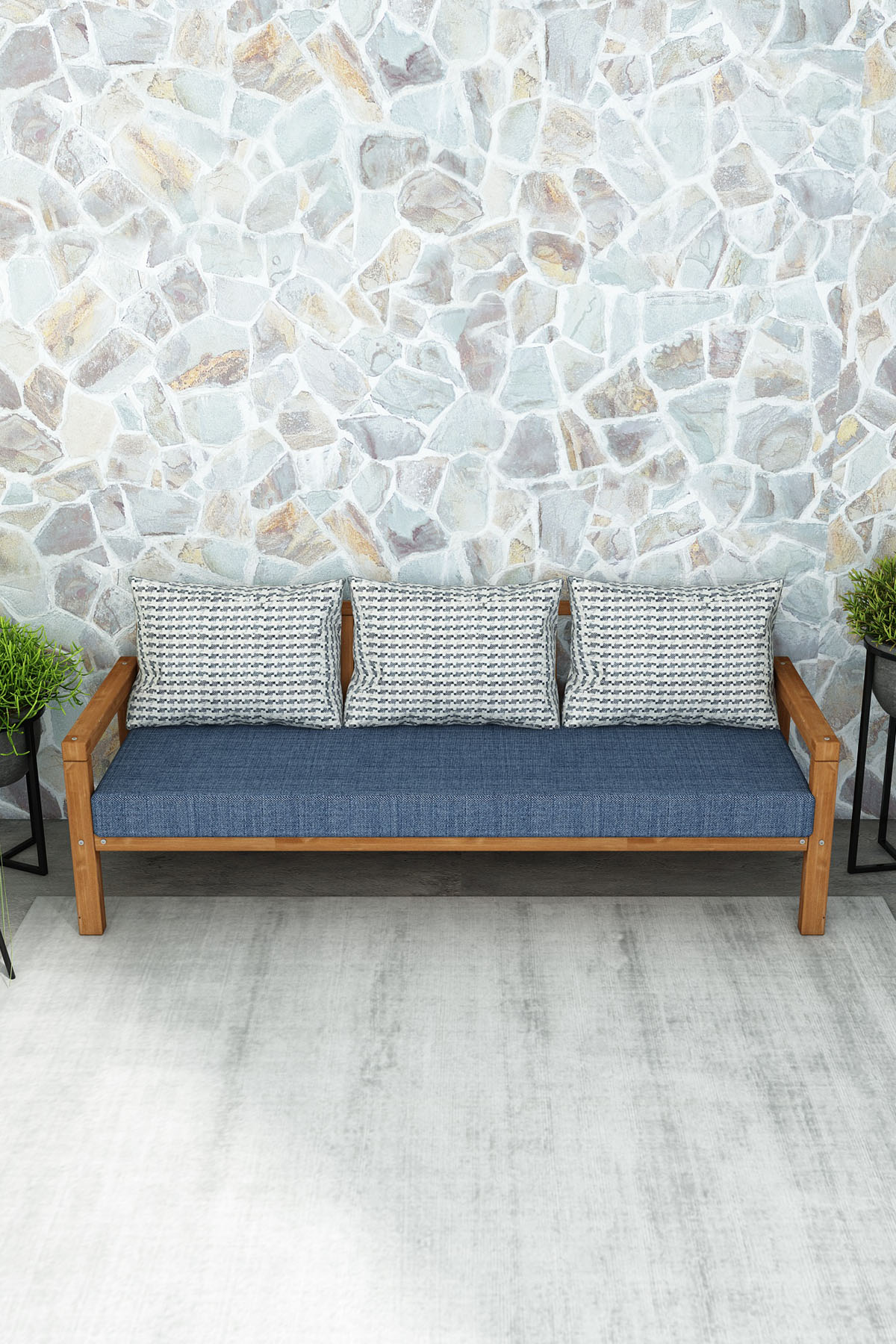 MODERN RAHAT VE ERGONOMİK BAHÇE BALKON VE TERAS İÇİN 3,LÜ TEAK RENK AHŞAP KANEPE - Görsel 3