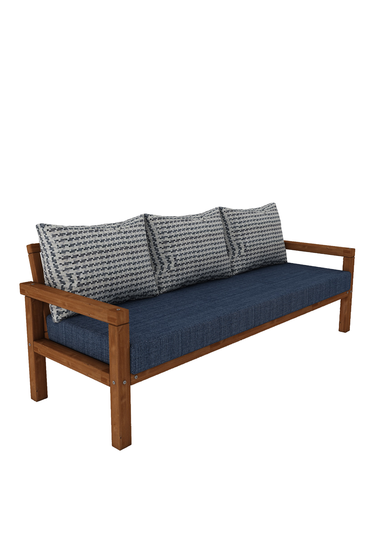 MODERN RAHAT VE ERGONOMİK BAHÇE BALKON VE TERAS İÇİN 3,LÜ TEAK RENK AHŞAP KANEPE - Görsel 4